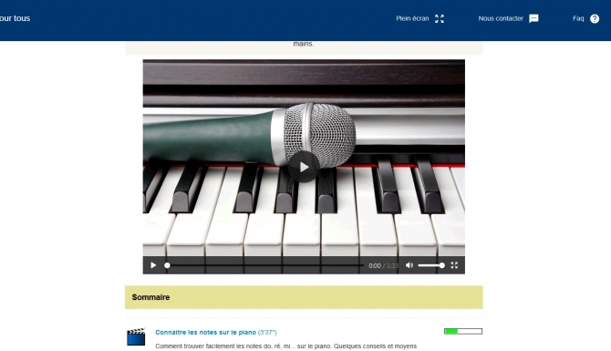 Menu d'une méthode d'apprentissage du piano par CNP Music.