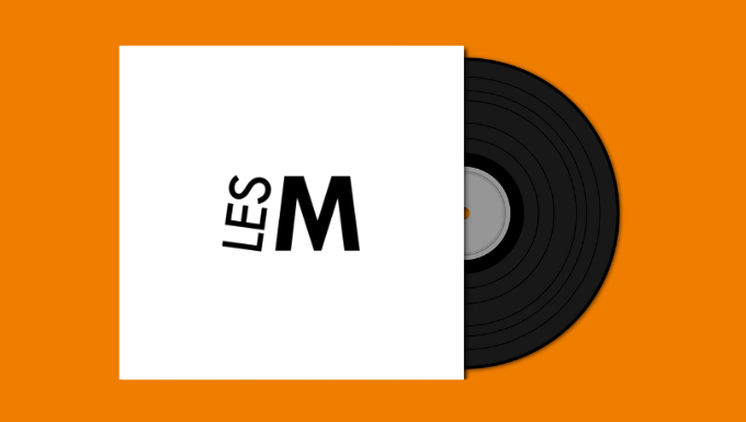 Un dessin de pochette et d'un vinyle. Sur la pochette, le logo des Médiathèques "Les M"