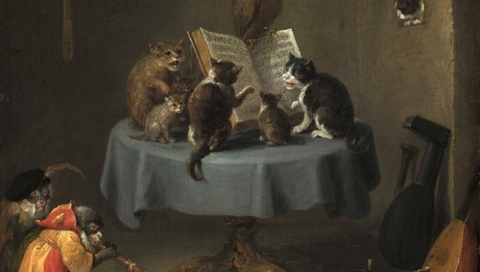 Des chats, singes et hiboux en train de jouer de la musique