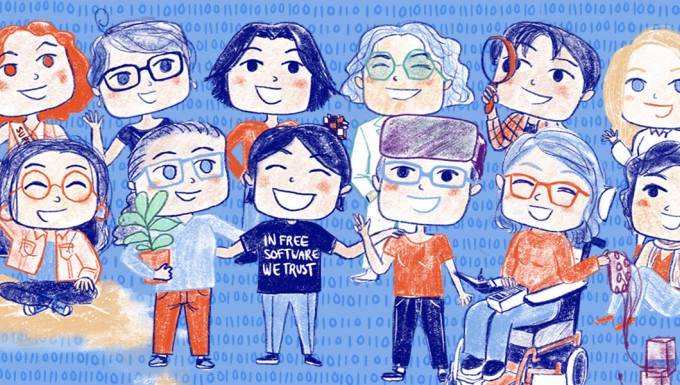 Illustration de 12 portraits de chercheuses, enseignantes-chercheuses et ingénieures dans les sciences du numérique