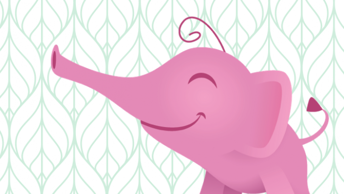 Un éléphanteau rose souriant