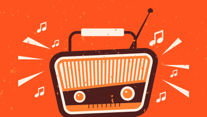 Dessin d'une radio vintage sur fond orange