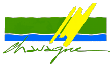 Logo de la ville Chavagne. traits verts, bleus, jaunes