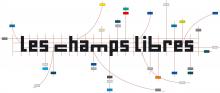 Logo Les Champs libres : lettres noires stylisées entourées de ramifications colorées