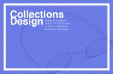 Logo Collections Design : lettres blanches sur fond violet avec paire de lunettes en trame
