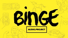 Logo Bien Audio : Lettres stylisées noires sur trame à dominante jaune incrustée de personnages.