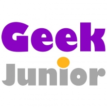 Logo Geek Junior : lettres stylisées violettes et grises sur fond blanc.