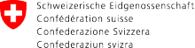 Logo Confédération Suisse : lettres stylisées noires sur fond blanc.