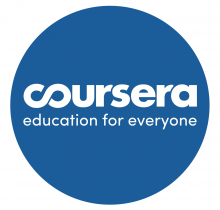 Logo Coursera : lettres blanches sur rond bleu