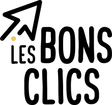 Logo Les Bons Clics : lettres stylisées noires sur fond blanc.