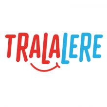 Logo Tralalere : lettres stylisées rouges et bleues sur fond blanc.