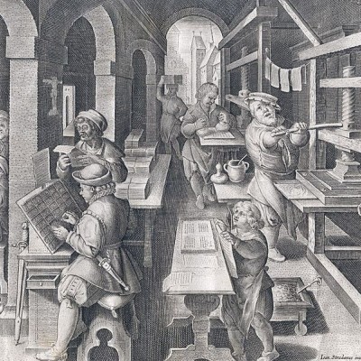 Gravure de Jan van der Straet, représentant un atelier d'impression au XVIe siècle, collection Musée Plantin-Moretus