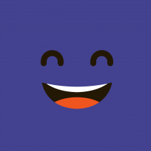 Illustration d'un personnage souriant sur fond de couleur mauve