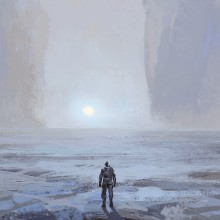 Illustration d'un homme seul sur une planète inconnue.