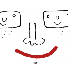 Un dessin schématique représentant un visage souriant. Les yeux sont des écrans contenant également chacun un visage.