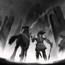 Visuel extrait du jeu vidéo mettant en scène le héros Edward Blake, le chevalier aveugle et sa fille Louise.