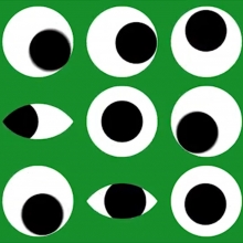 Illustration de plusieurs pupilles en mouvement sur fond vert.
