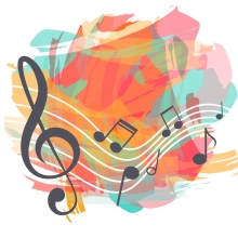 Une aquarelle colorée avec des notes de musique