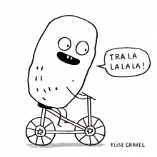 Illustration d'un personnage en forme de patate faisant du vélo.