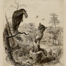 gravure représentant le conte le corbeau et le renard
