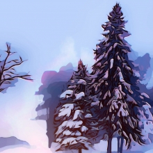 Dessin d'arbres recouverts de neige