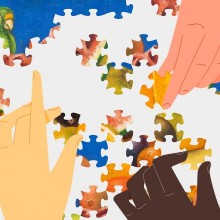 Illustration de mains réalisant un puzzle.